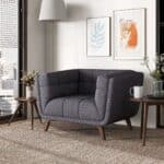 Grey Linen Mid-Century Modern Lounge Chair with Walnut Legs