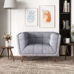 Grey Fabric Mid-Century Modern Lounge Chair with Walnut Legs