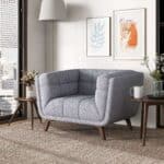 Grey Fabric Mid-Century Modern Lounge Chair with Walnut Legs