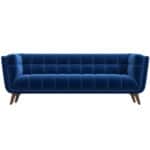 Blue Velvet Mid-Century Modern Sofa with Solid Wood Frame