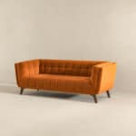 Blue Velvet Mid-Century Modern Sofa with Solid Wood Base