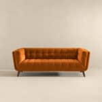 Blue Velvet Mid-Century Modern Sofa with Solid Wood Base