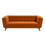 Blue Velvet Mid-Century Modern Sofa with Solid Wood Base