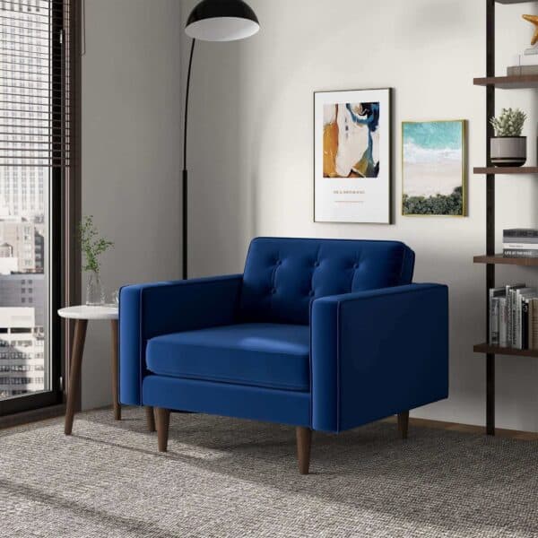 Blue Velvet Mid-Century Modern Lounge Chair