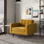 Gold Velvet Mid-Century Modern Lounge Chair with Walnut Legs