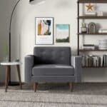 Grey Velvet Mid-Century Modern Lounge Chair with Walnut Legs