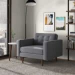 Grey Velvet Mid-Century Modern Lounge Chair with Walnut Legs