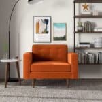 Burnt Orange Velvet Mid-Century Modern Lounge Chair with Walnut Legs