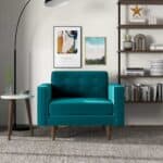 Teal Velvet Mid-Century Modern Lounge Chair With Walnut Legs