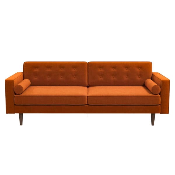 Mid Century Modern Orange Velvet Sofa with Removable Legs