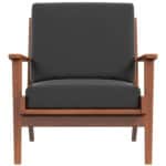 Black Leather Mid-Century Modern Lounge Chair With Solid Wood