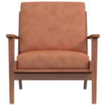 Tan Leather Mid-Century Modern Lounge Chair with Walnut Legs