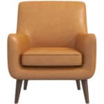 Tan Leather Mid-Century Modern Lounge Chair with Solid Wood Frame