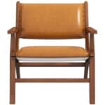 Tan Leather Mid-Century Modern Lounge Chair With Walnut Legs and Square Arms 7 Tan Leather Mid-Century Modern Lounge Chair With Walnut Legs and Square Arms