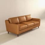 Tan Leather Mid Century Modern Sofa with Removable Legs