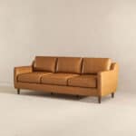 Tan Leather Mid Century Modern Sofa with Removable Legs