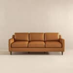 Tan Leather Mid Century Modern Sofa with Removable Legs