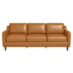 Tan Leather Mid Century Modern Sofa with Removable Legs