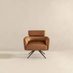 Tan Leather Mid-Century Swivel Lounge Chair