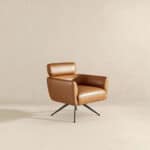 Tan Leather Mid-Century Swivel Lounge Chair