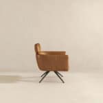 Tan Leather Mid-Century Swivel Lounge Chair