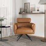 Tan Leather Mid-Century Swivel Lounge Chair