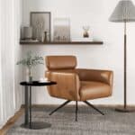 Tan Leather Mid-Century Swivel Lounge Chair