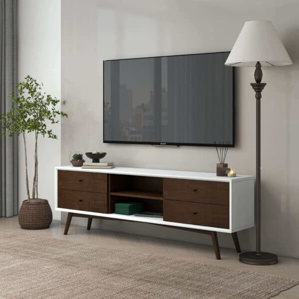 Brown Solid Wood Mid-Century Modern TV Stand 72 Inch