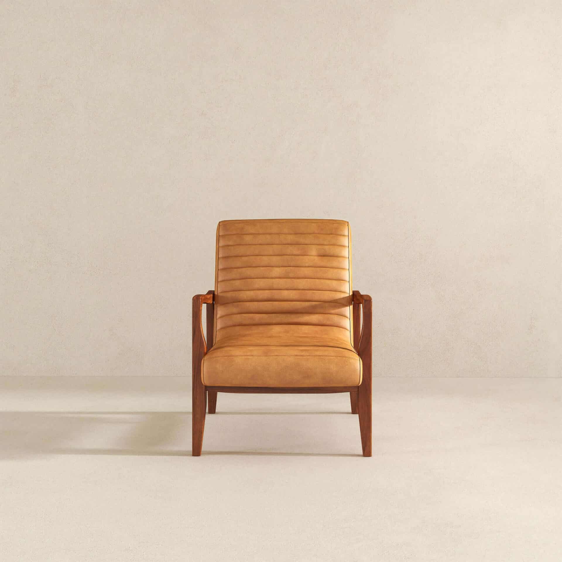 Tan Leather Mid-Century Lounge Chair with Solid Wood Frame 5 Tan Leather Mid-Century Lounge Chair with Solid Wood Frame - Image 5