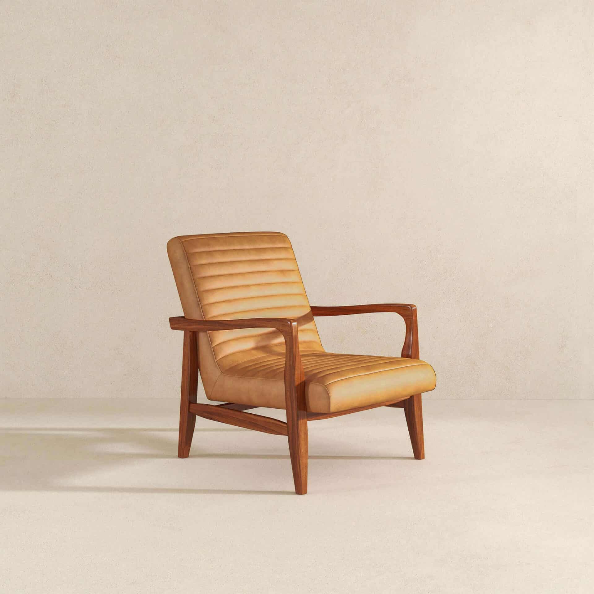 Tan Leather Mid-Century Lounge Chair with Solid Wood Frame 4 Tan Leather Mid-Century Lounge Chair with Solid Wood Frame - Image 4