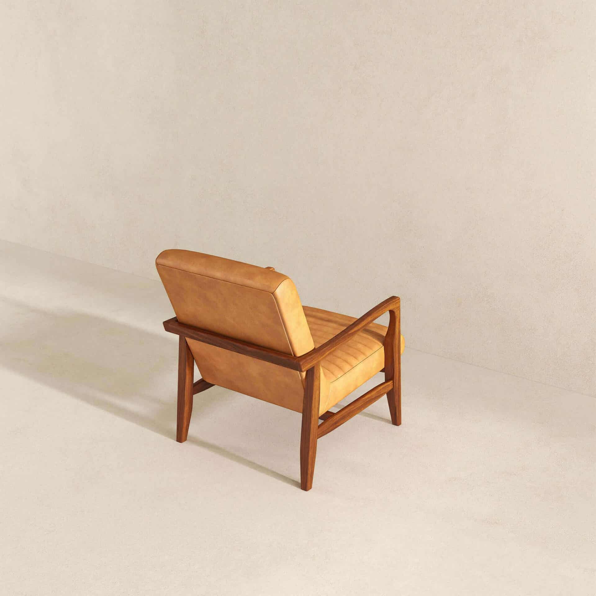 Tan Leather Mid-Century Lounge Chair with Solid Wood Frame 2 Tan Leather Mid-Century Lounge Chair with Solid Wood Frame - Image 2