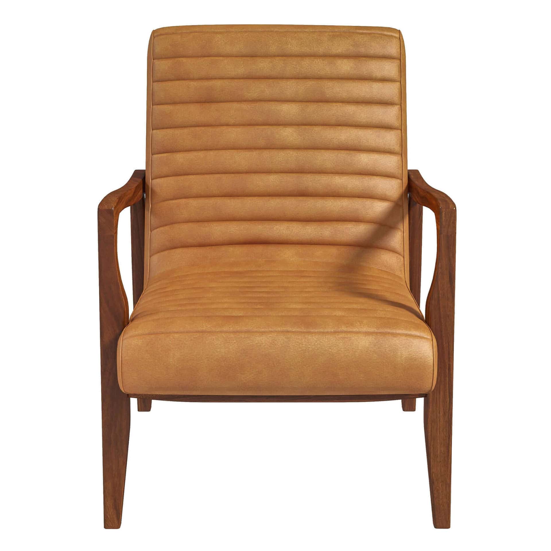 Tan Leather Mid-Century Lounge Chair with Solid Wood Frame 6 Tan Leather Mid-Century Lounge Chair with Solid Wood Frame - Image 6