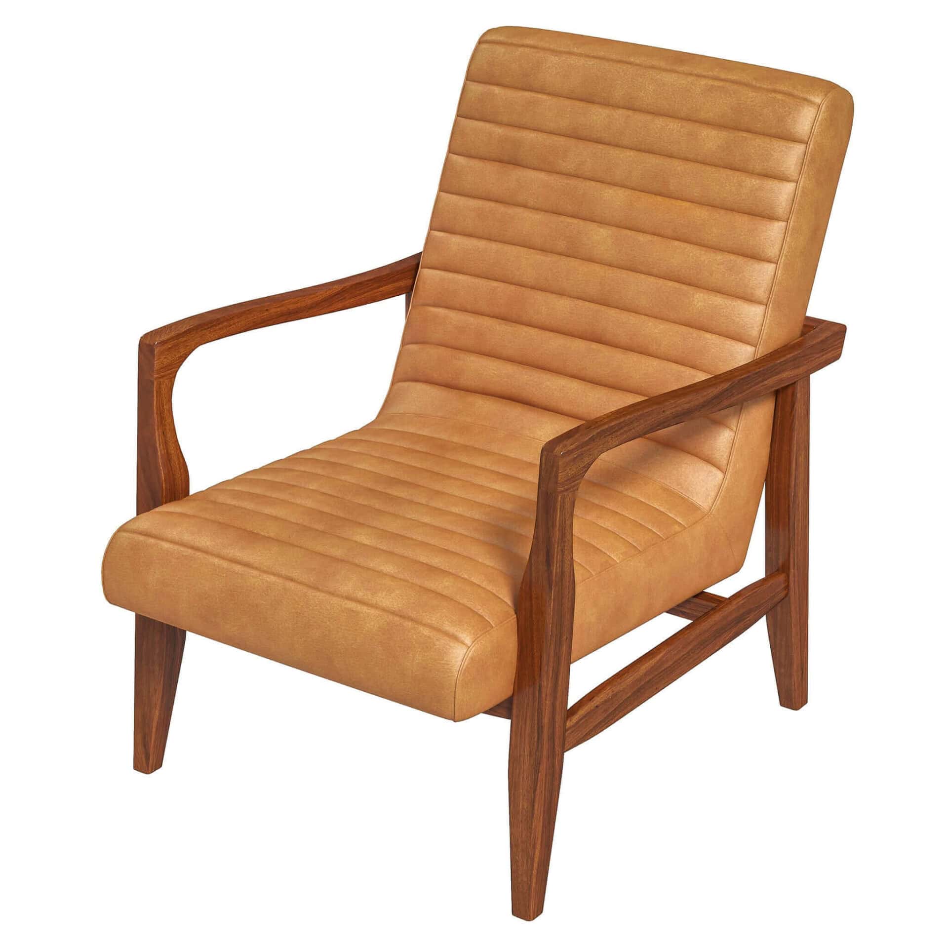Tan Leather Mid-Century Lounge Chair with Solid Wood Frame 7 Tan Leather Mid-Century Lounge Chair with Solid Wood Frame - Image 7