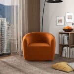 Mid Century Modern Orange Velvet Swivel Accent Armchair