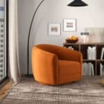 Mid Century Modern Orange Velvet Swivel Accent Armchair