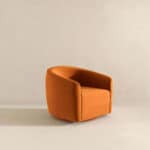 Mid Century Modern Orange Velvet Swivel Accent Armchair