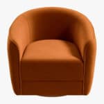 Mid Century Modern Orange Velvet Swivel Accent Armchair