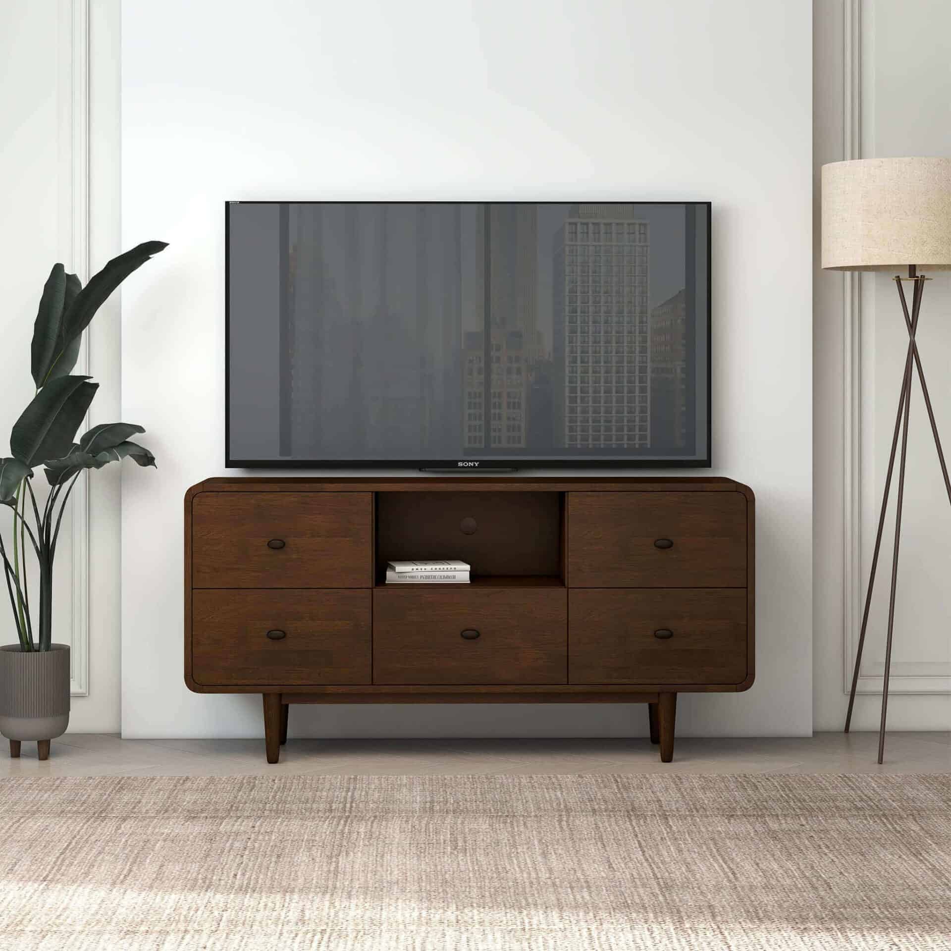Brown Solid Wood Mid Century Modern TV Stand 4 Brown Solid Wood Mid Century Modern TV Stand - Image 4