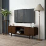 Brown Solid Wood Mid Century Modern Low Profile TV Stand