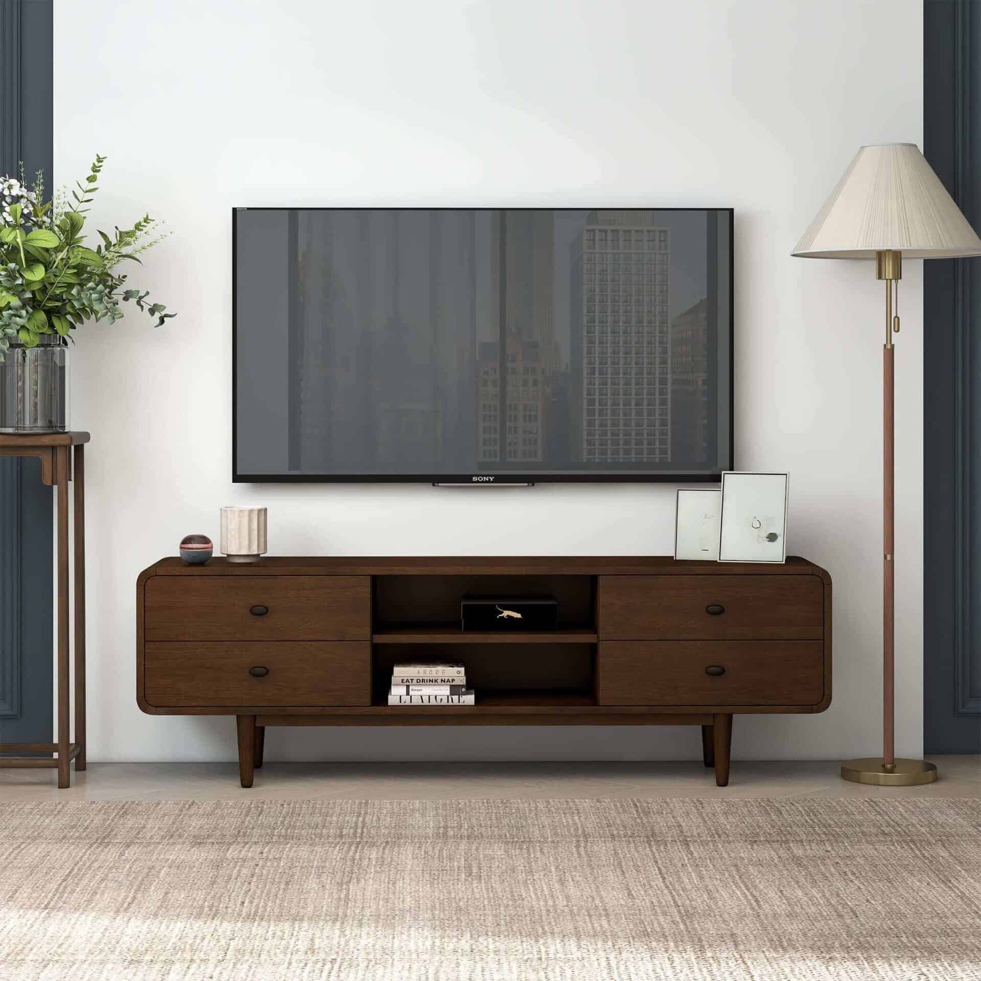 Brown Solid Wood Mid Century Modern Low Profile TV Stand 1 Brown Solid Wood Mid Century Modern Low Profile TV Stand