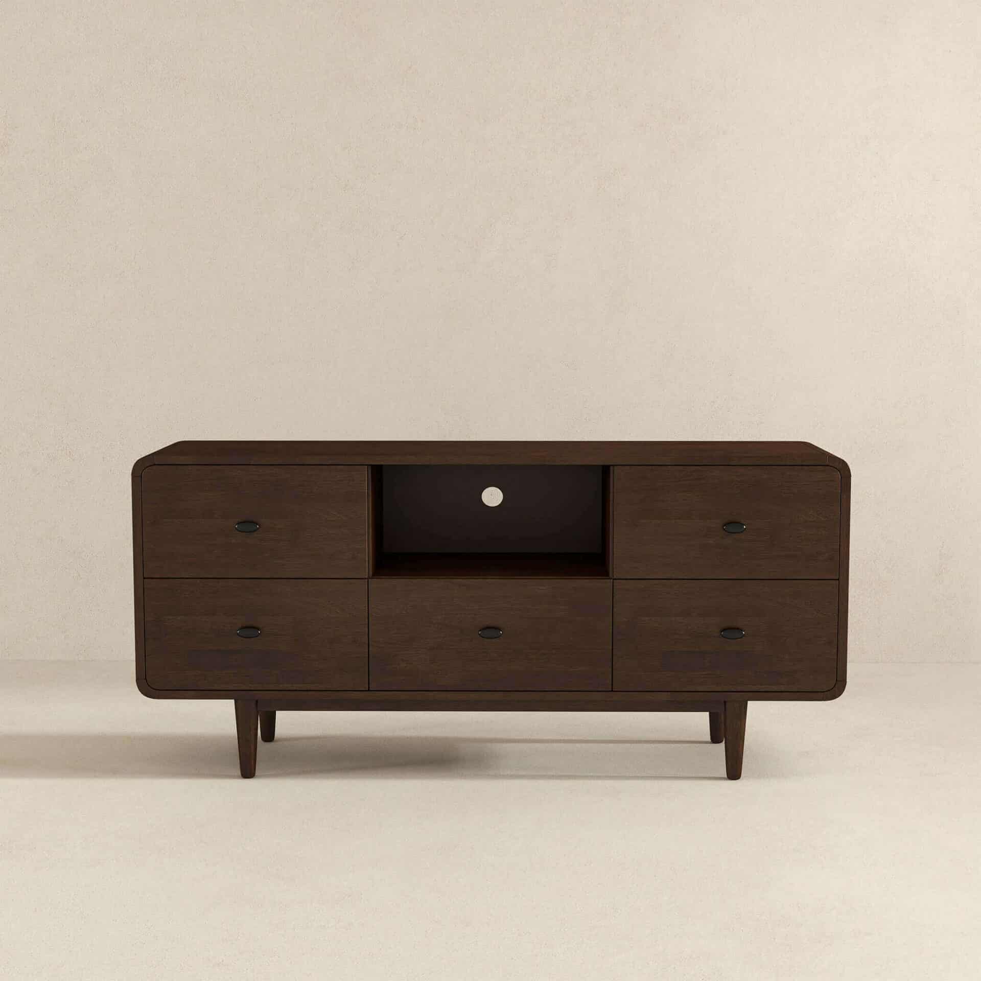 Brown Solid Wood Mid Century Modern TV Stand 7 Brown Solid Wood Mid Century Modern TV Stand - Image 7