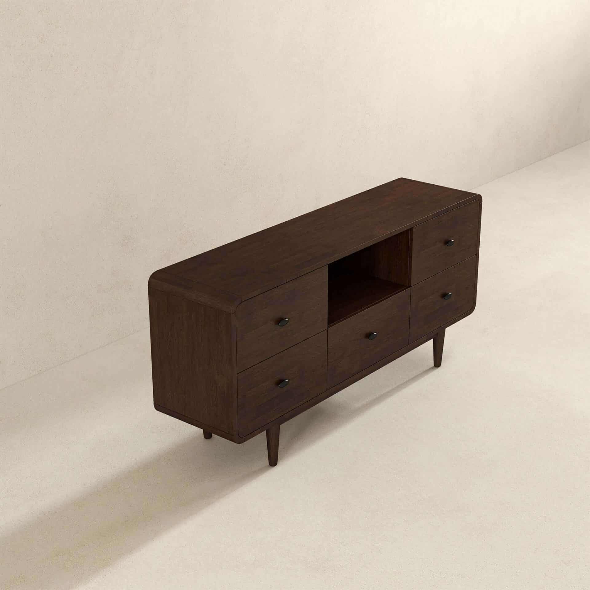 Brown Solid Wood Mid Century Modern TV Stand 6 Brown Solid Wood Mid Century Modern TV Stand - Image 6