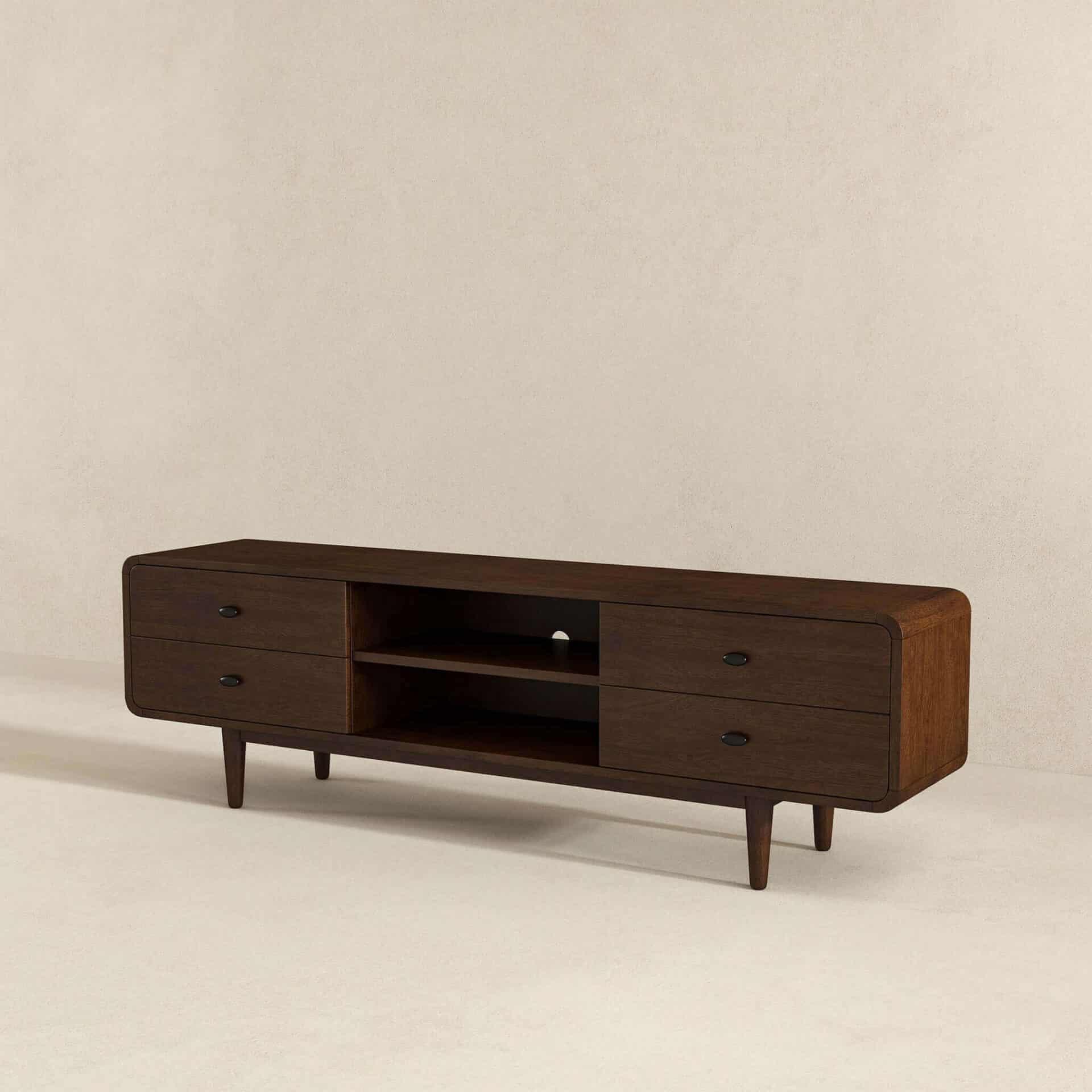 Brown Solid Wood Mid Century Modern Low Profile TV Stand 4 Brown Solid Wood Mid Century Modern Low Profile TV Stand - Image 4