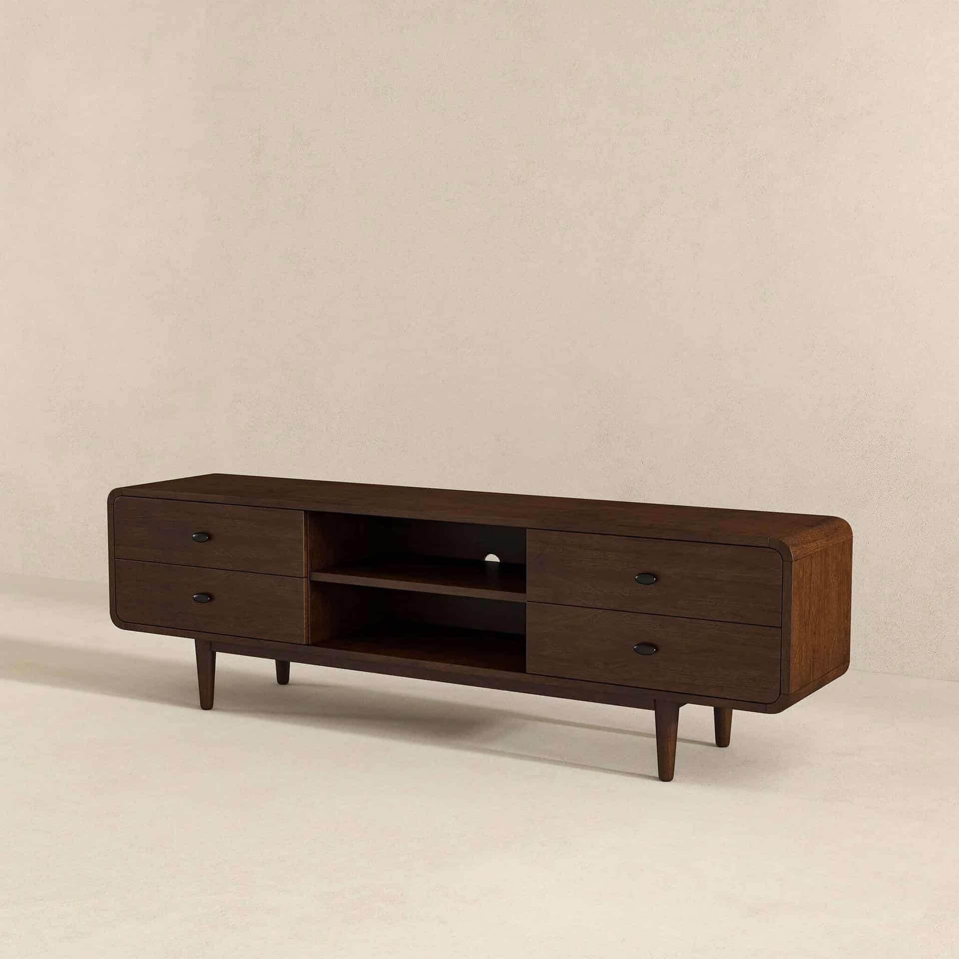 Brown Solid Wood Mid Century Modern Low Profile TV Stand 11 Brown Solid Wood Mid Century Modern Low Profile TV Stand