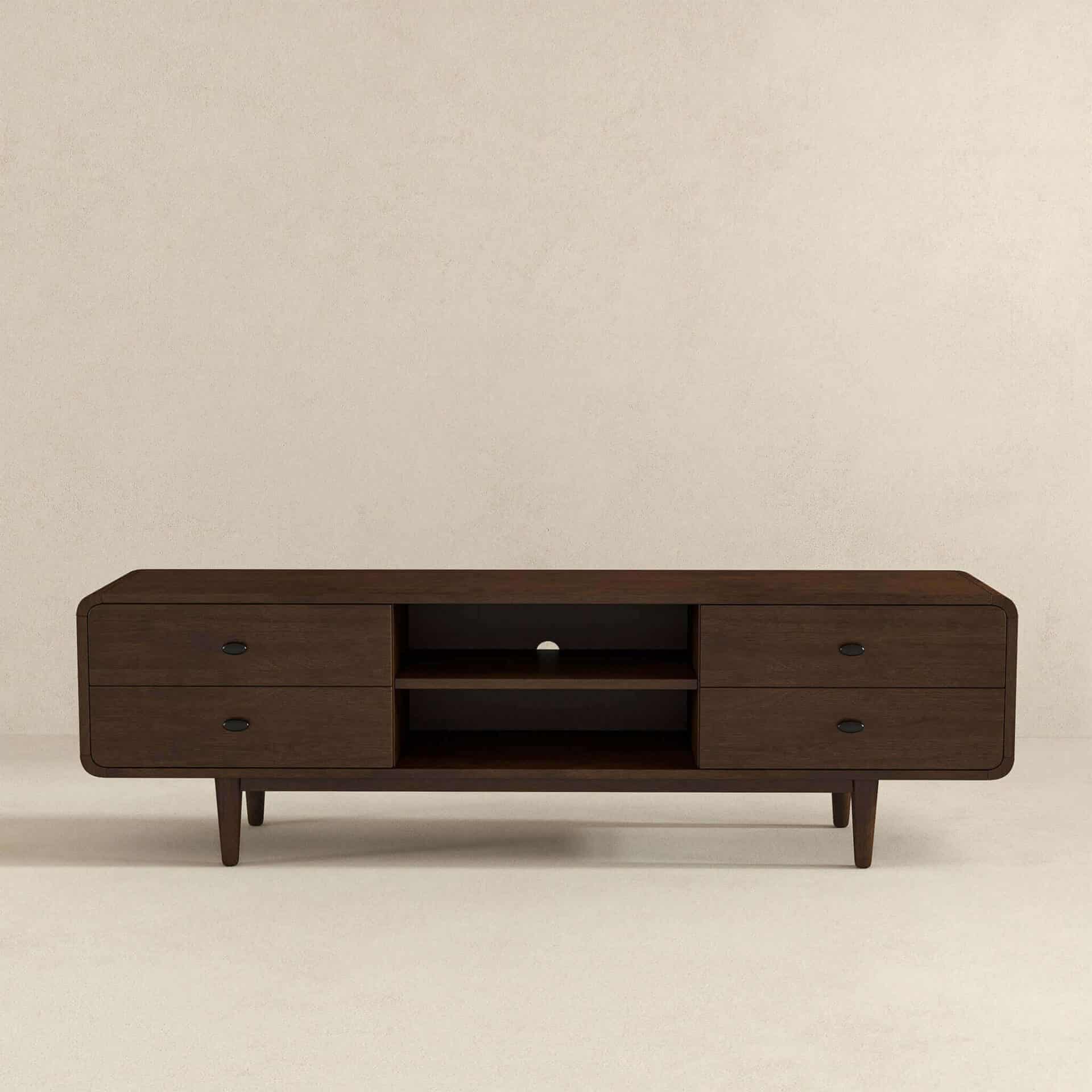 Brown Solid Wood Mid Century Modern Low Profile TV Stand 3 Brown Solid Wood Mid Century Modern Low Profile TV Stand - Image 3