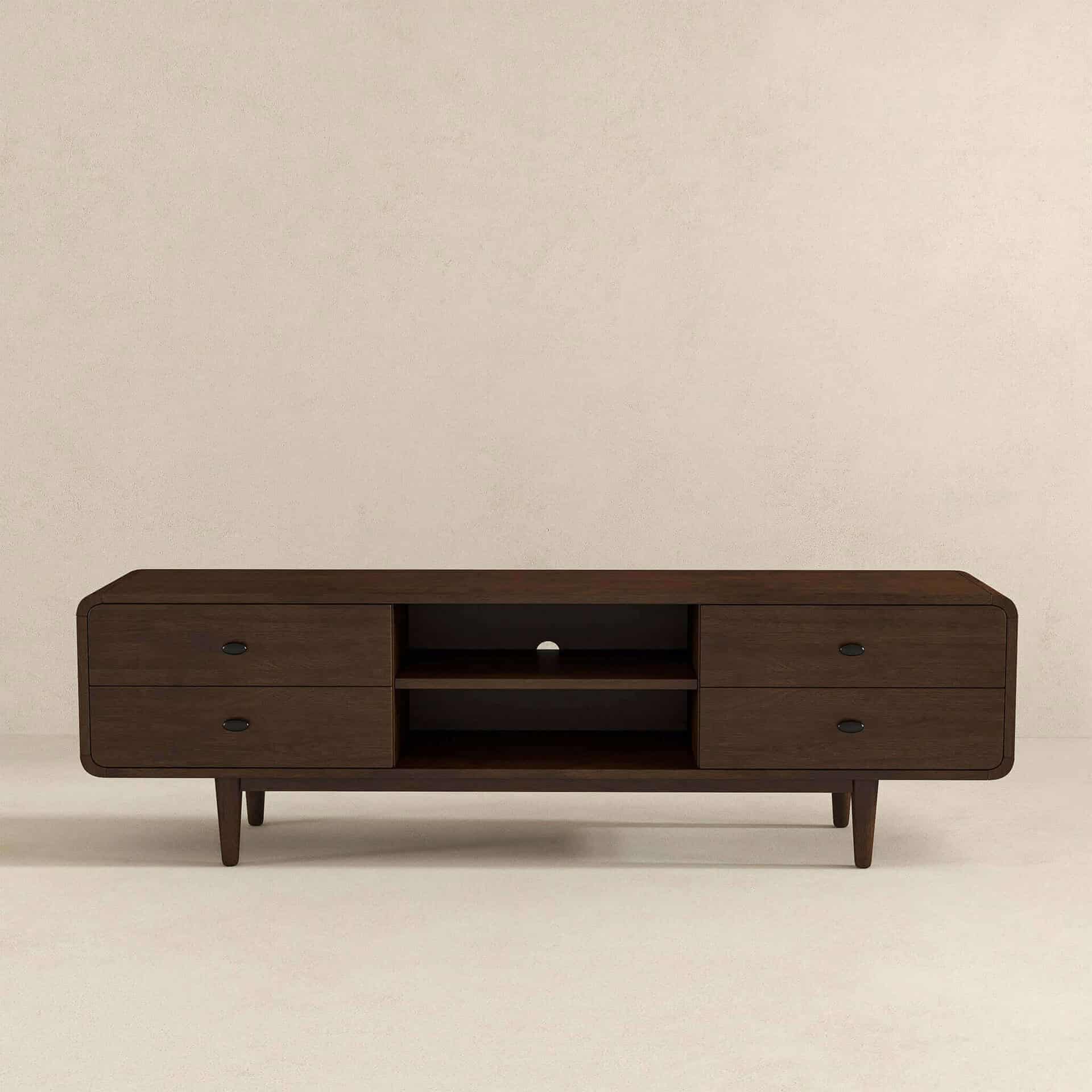 Brown Solid Wood Mid Century Modern Low Profile TV Stand 10 Brown Solid Wood Mid Century Modern Low Profile TV Stand
