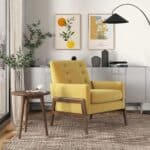 Yellow Velvet Mid-Century Lounge Chair With Solid Wood Frame