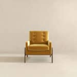 Yellow Velvet Mid-Century Lounge Chair With Solid Wood Frame