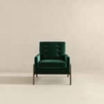 Green Velvet Mid-Century Modern Lounge Chair Solid Wood Frame 11 Green Velvet Mid-Century Modern Lounge Chair Solid Wood Frame