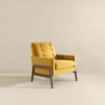 Yellow Velvet Mid-Century Lounge Chair With Solid Wood Frame